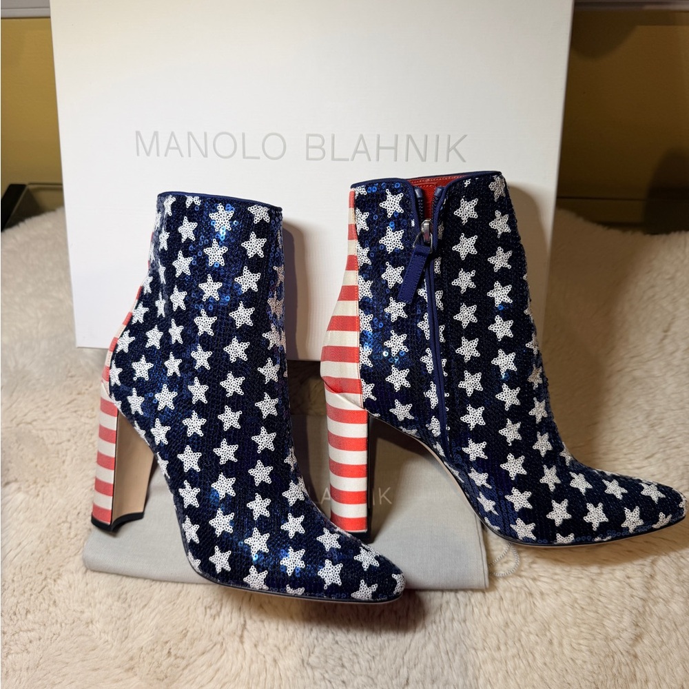 New Authentic Manolo Blahnik Starry Heeled Boots - Picture 5 of 15